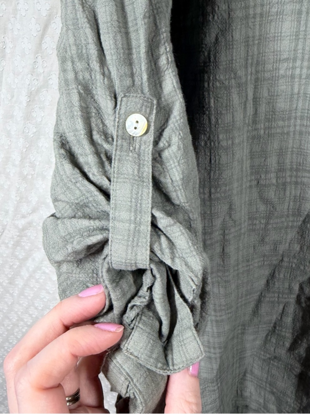 J. Jill Grey Green Button Down Long Sleeve‎ Tunic Top - Picture 2 of 6